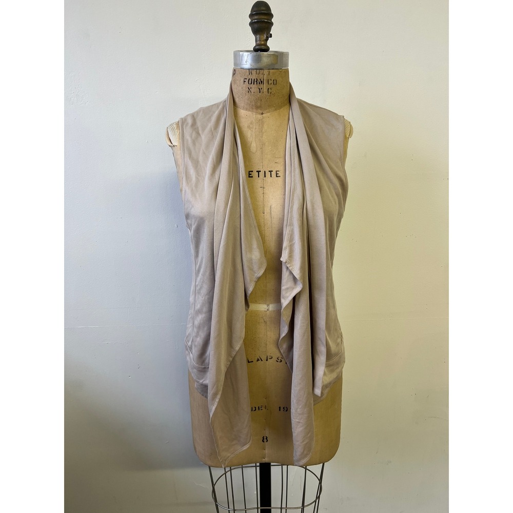 BCBGMAXAZRIA Women Beige Draped Open Front Vest Vintage Lt Stone Small YXU41088